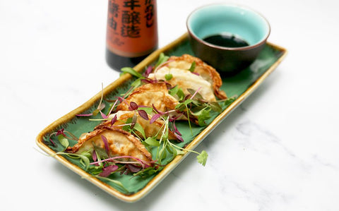 5 Minute Pork Gyozas served on a plate