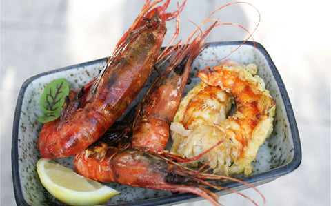 Lobster Tail and Carabineros Prawns on Yakiniku Grill