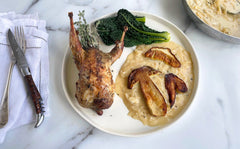Partridge with Porcini, Cavolo Nero and Cider Gravy