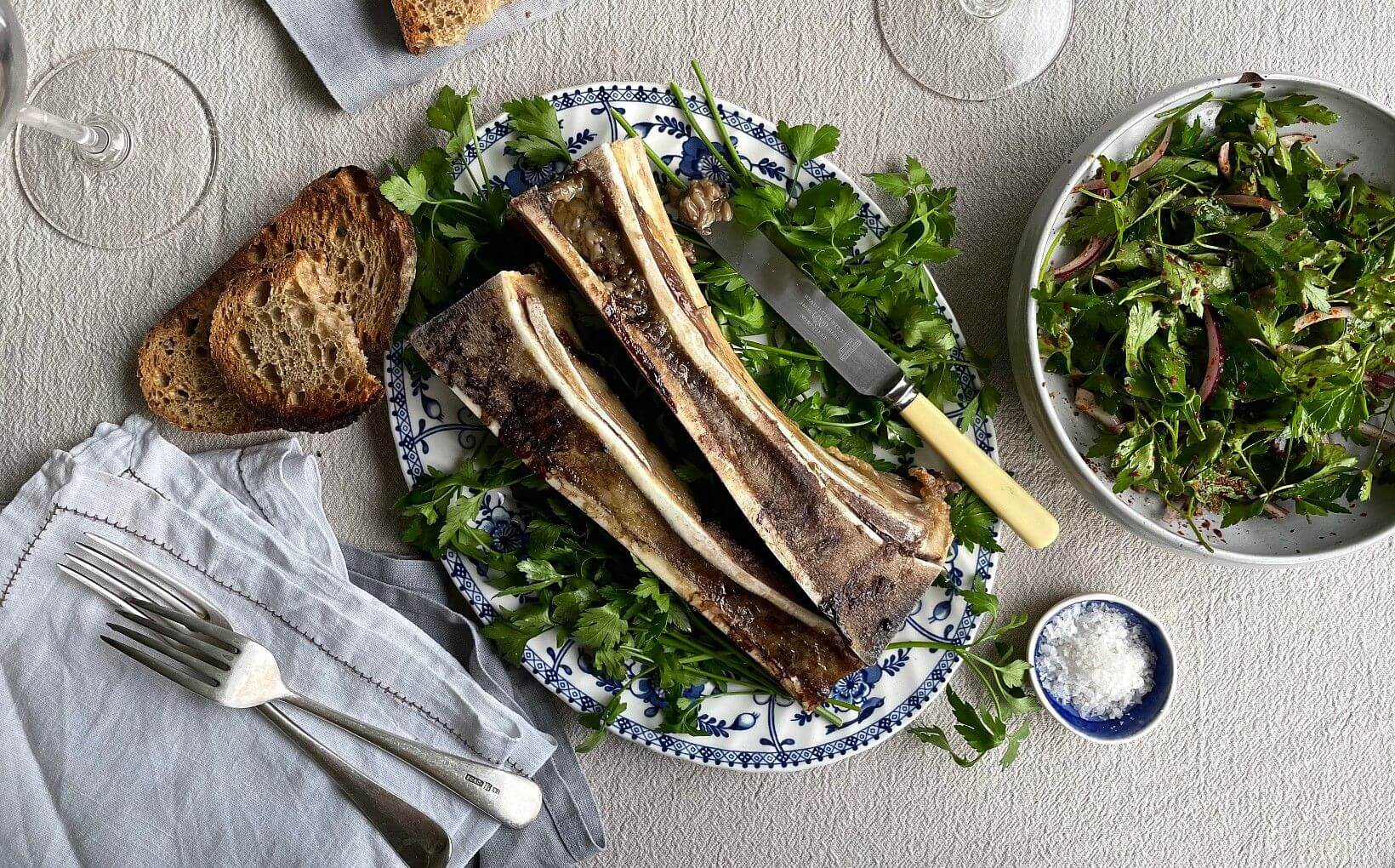 Roast Bone Marrow with Parsley and Sumac Salad