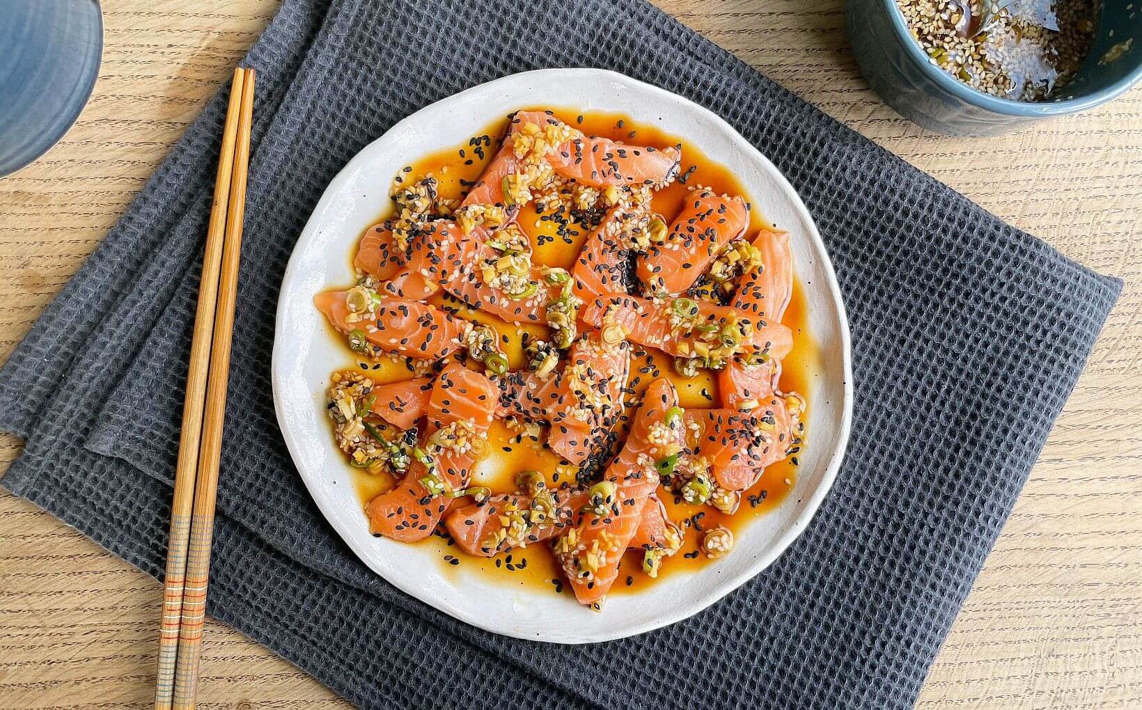 Salmon Sashimi with Sesame & Ginger Dressing