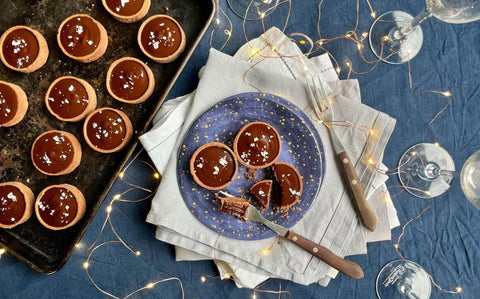Salted chocolate ganache tarts with flaky sea salt
