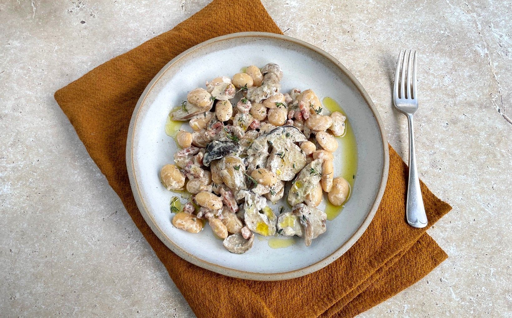 Butter Beans with Porcini Mushrooms, Bacon and Thyme