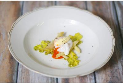 Poached Wild Gull’s Egg with Sea Kale & Truffle Mayonnaise