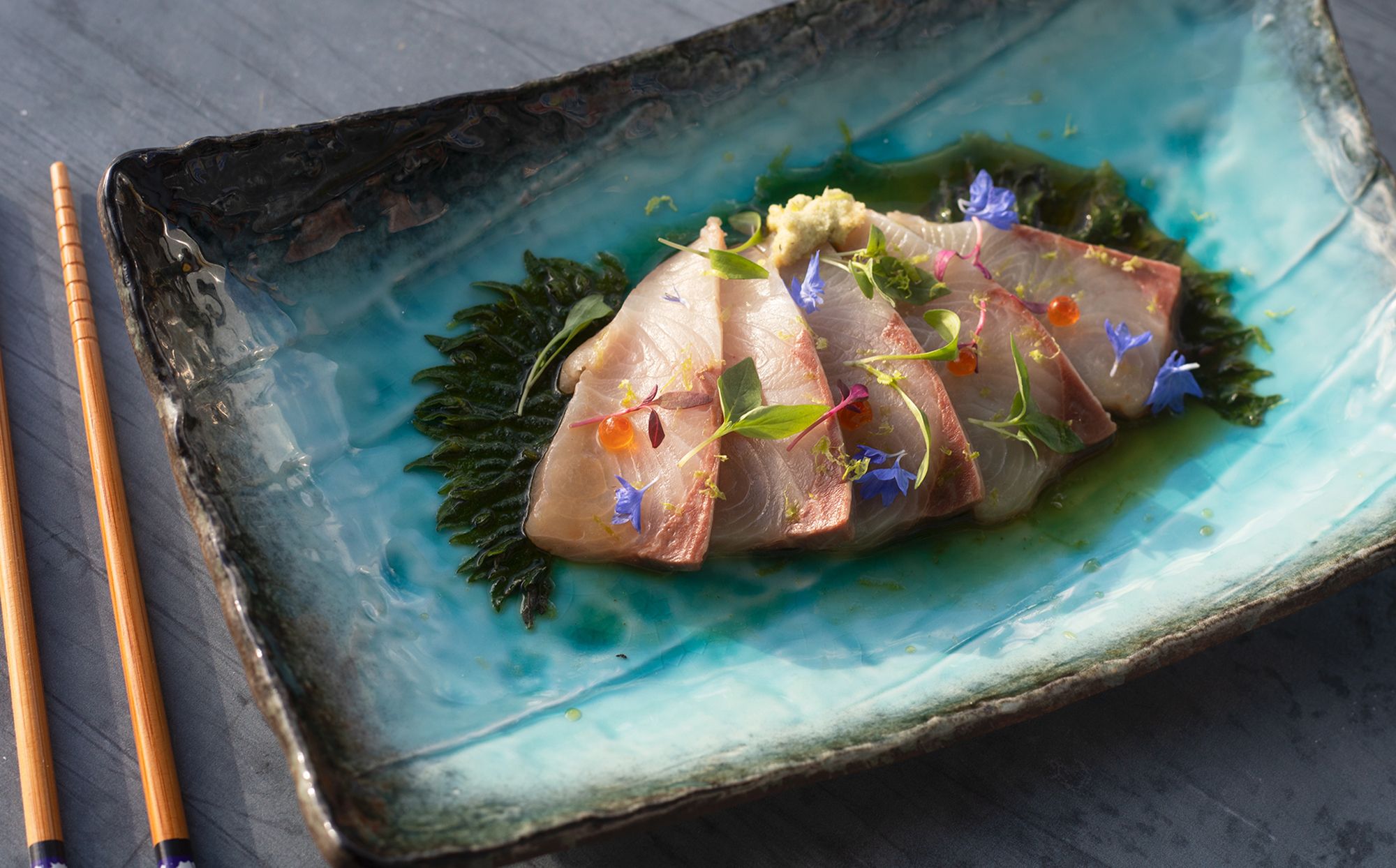 Hiramasa Sashimi with Shiso & Salmon Caviar