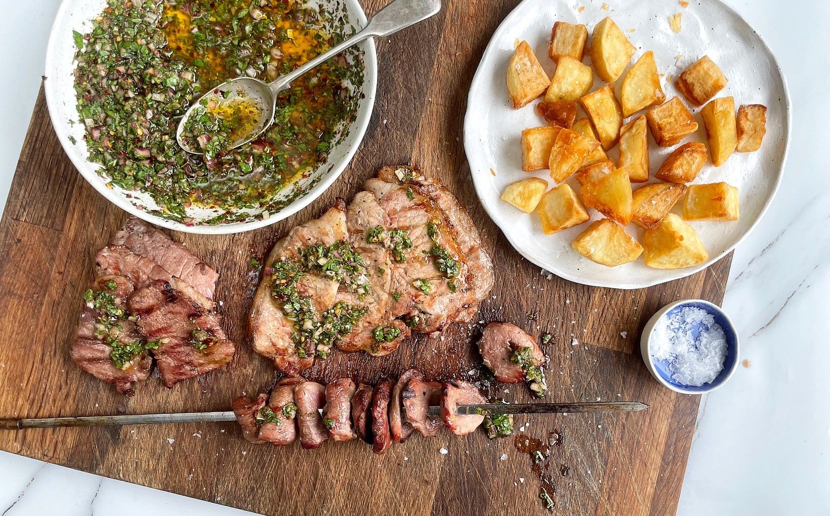 Iberico Pork Tasting Set with Chimichurri and Saute Potatoes