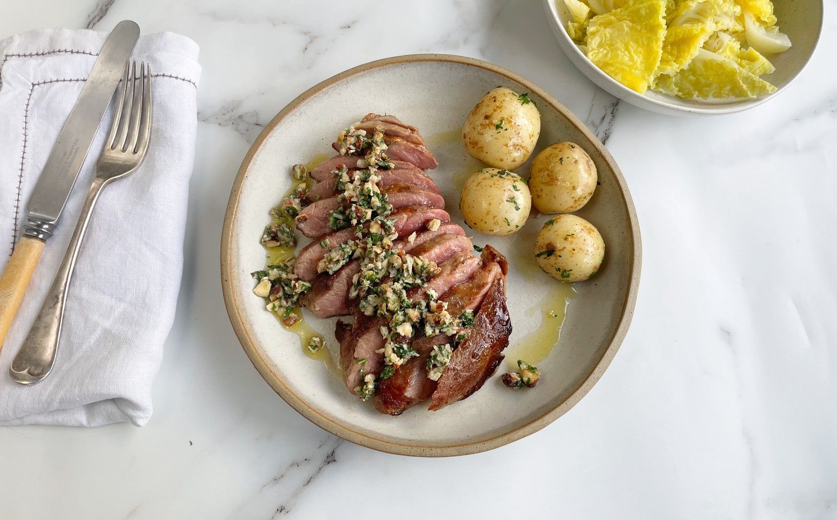 Iberico Presa with Hazelnut Pesto