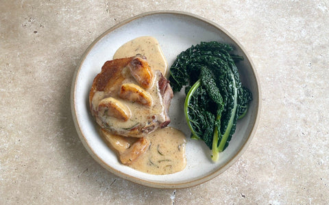 Mangalitsa Rib Eye with Caramelised Apples and Cider Sauce