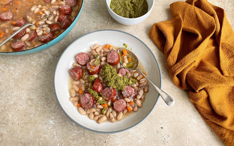 Montbéliard Sausage Stew with Green Sauce