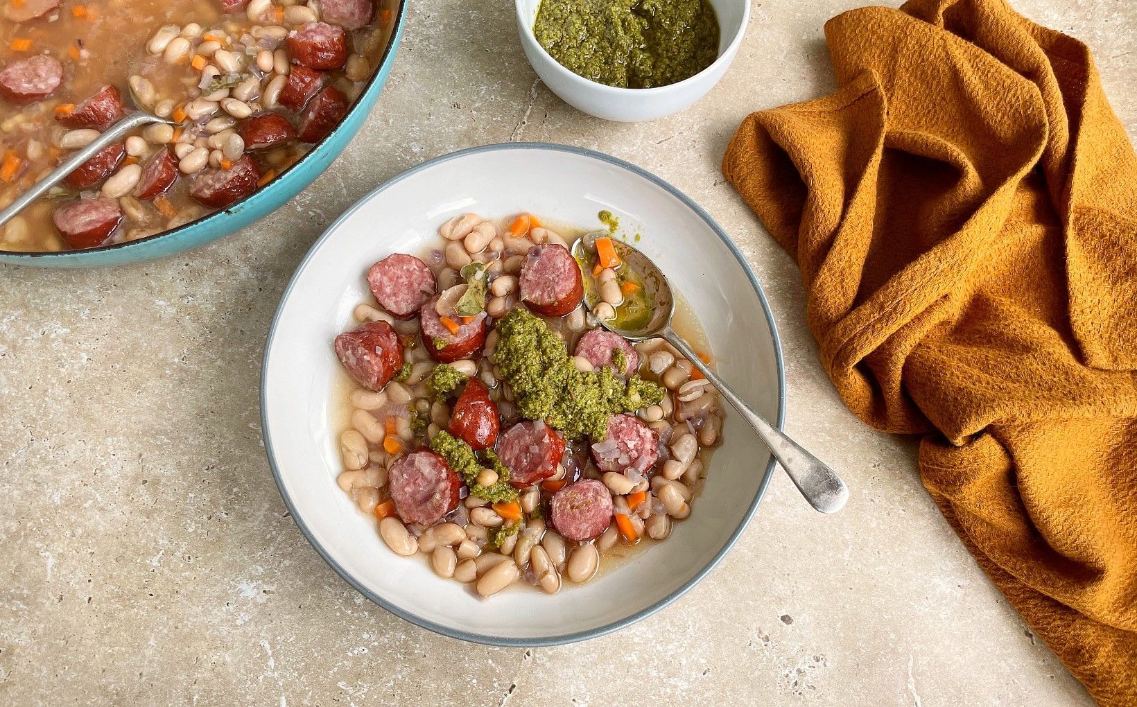 Montbeliard Sausage Stew with Green Sauce