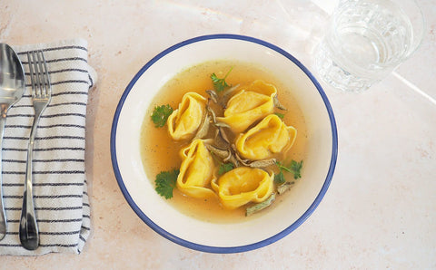 Pumpkin and Sage Tortelloni in a Vegetable Broth