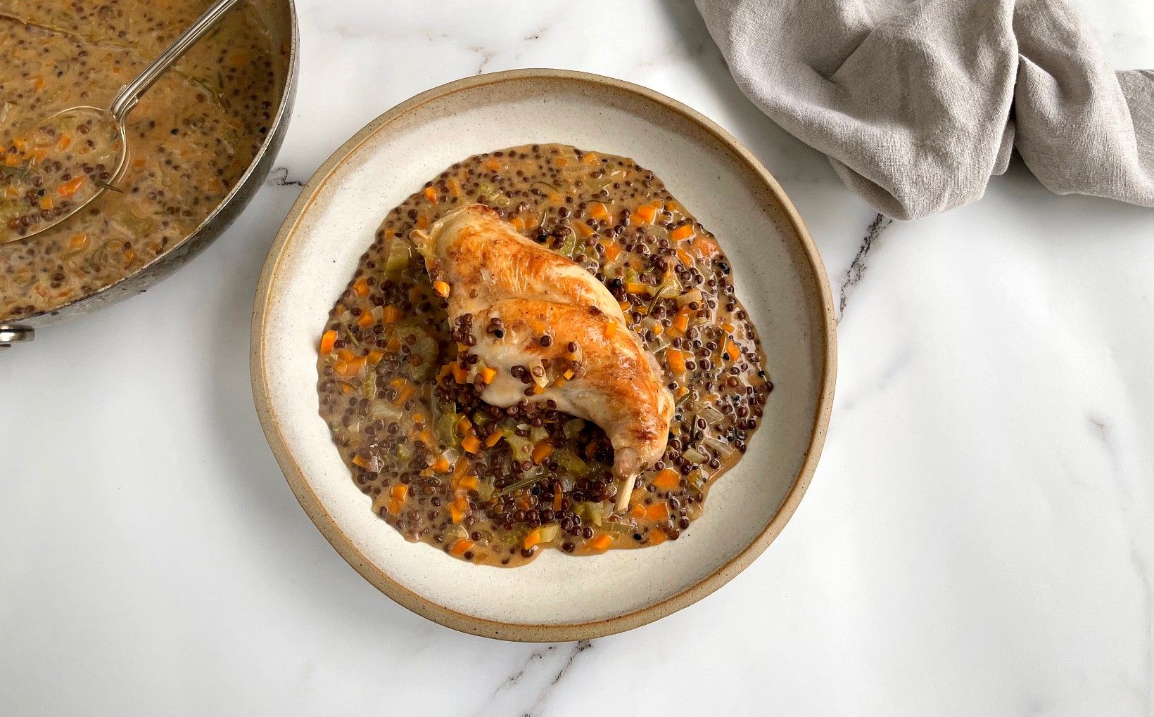 Rabbit Leg with Creamy Beluga Lentils