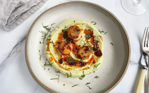 Pan Fried Scallops, Romanesco Cauliflower Puree and ‘Nduja