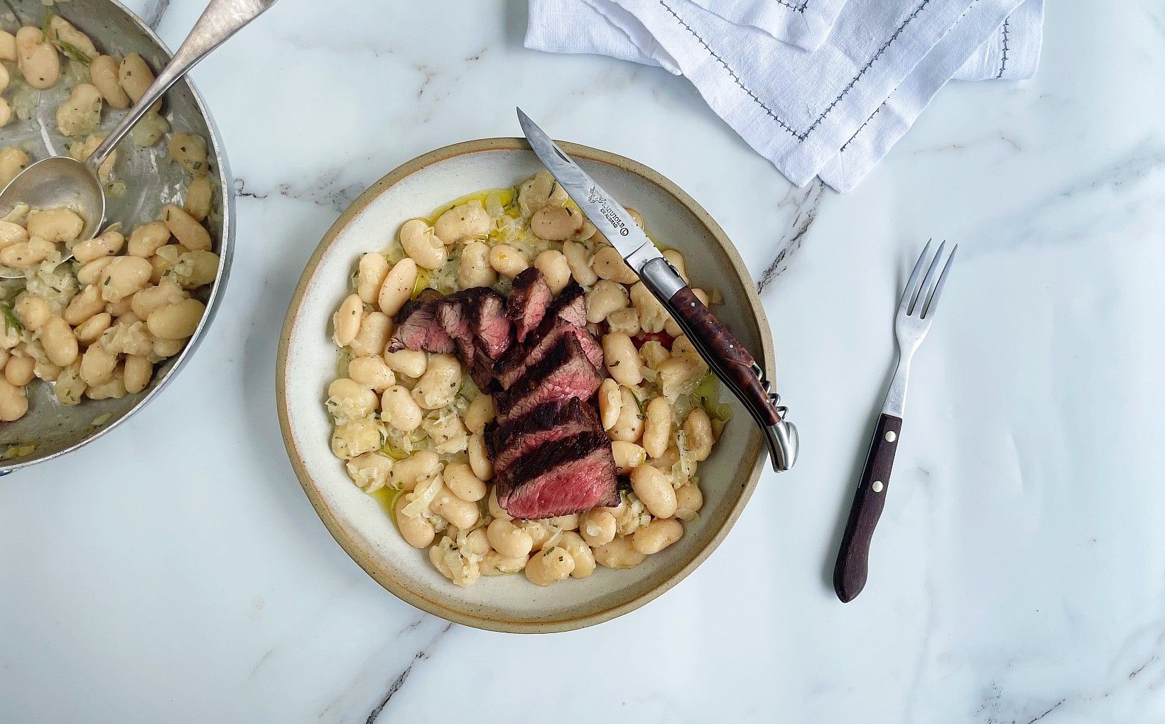 Wagyu Chuck Denver Steak with Creamy Rosemary Butter Beans