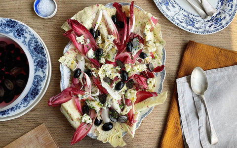 Blue Cheese, Grape and Chicory Salad with Honey Vinegar Dressing