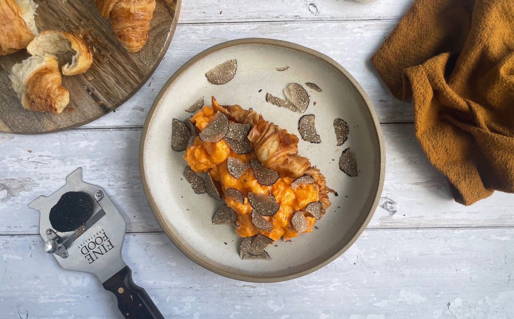 Fried Croissants, Scrambled Eggs and Autumn Black Truffle