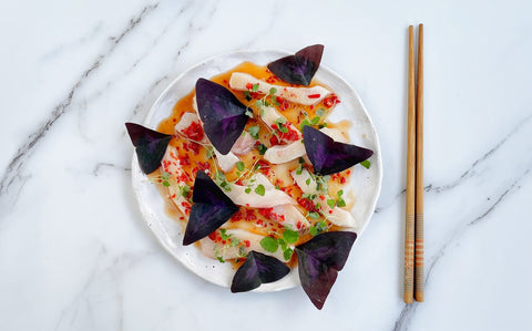 Hiramasa Loin Sashimi with Lemon Balm and Red Butterfly Sorrel