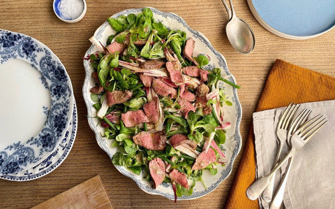 Lamb Cannon and Mache Lettuce Salad with an Anchovy Dressing