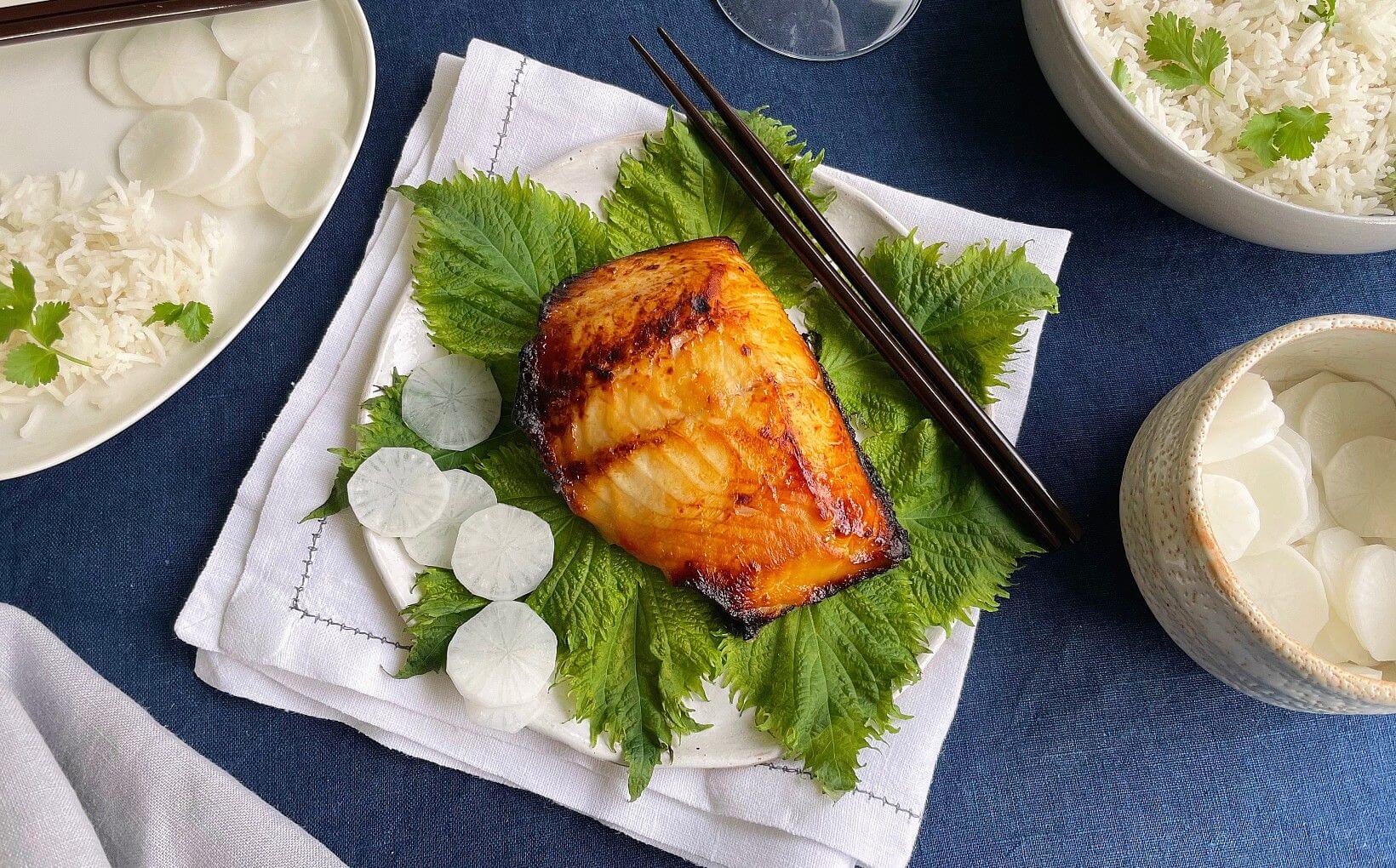 Miso Marinated Black Cod with Pickled Mooli