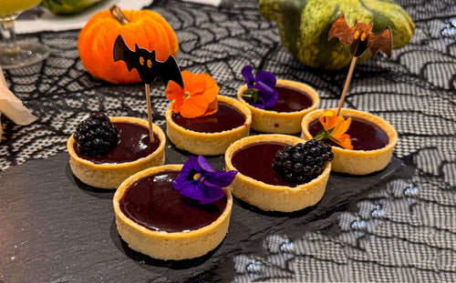 Blackberry and miso caramel tartlets for Halloween