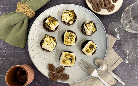 Chocolate tarts with a homemade torched marshmallow