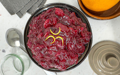 Bright red cranberry sauce with citrus and cognac