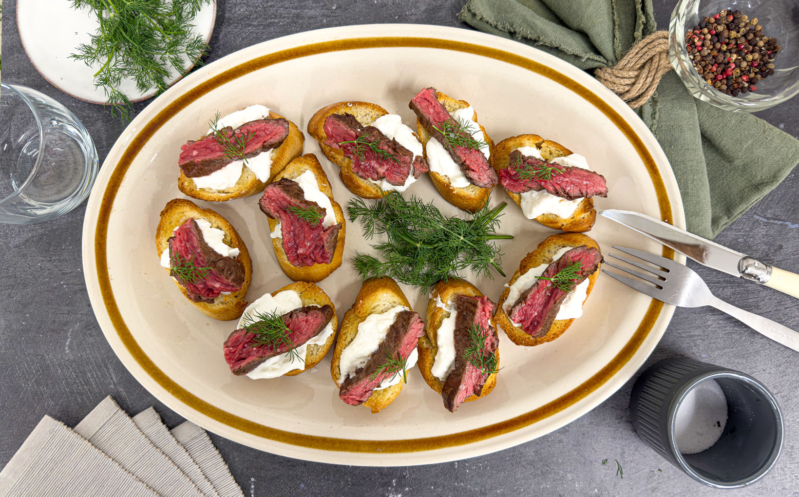 Wagyu Bavette Steak & Burrata Toasts