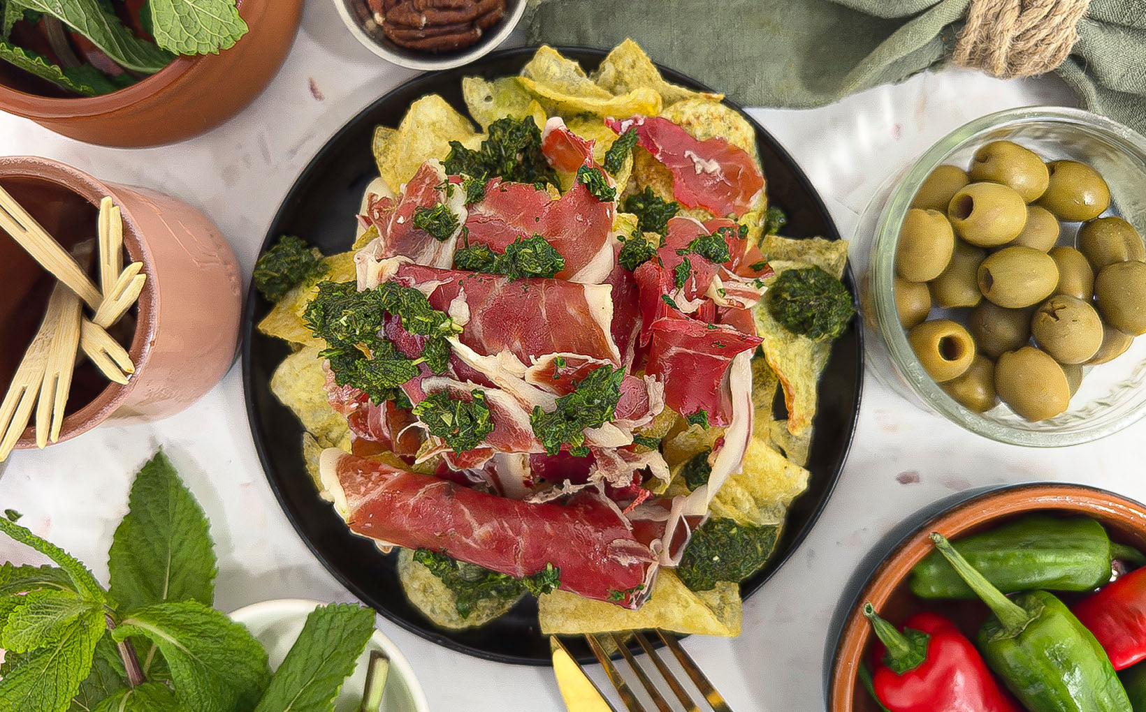 Loaded Crisps with Jamon Iberico & Salsa Verde