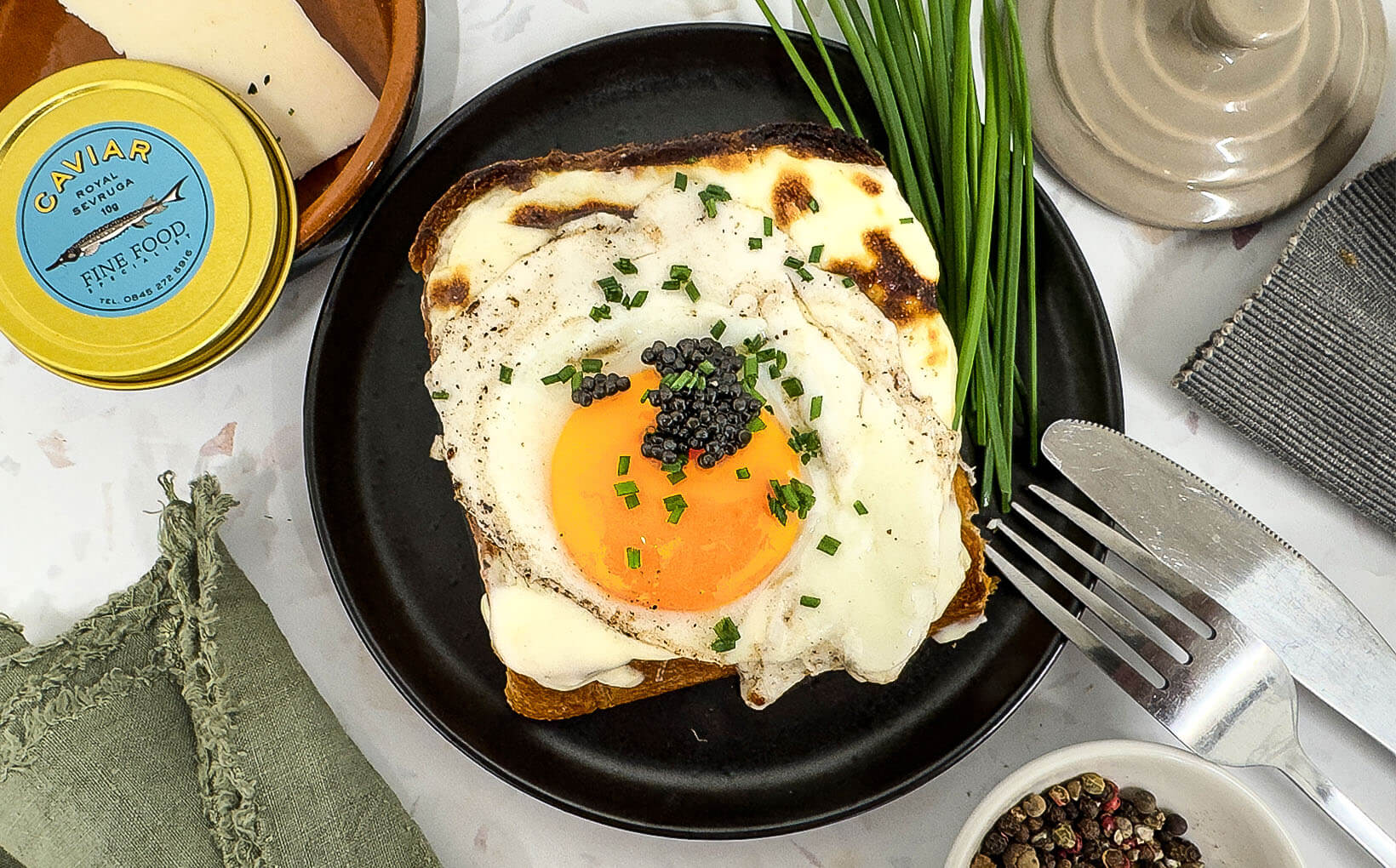 Croque Madame with Tomme de Chèvre & Caviar