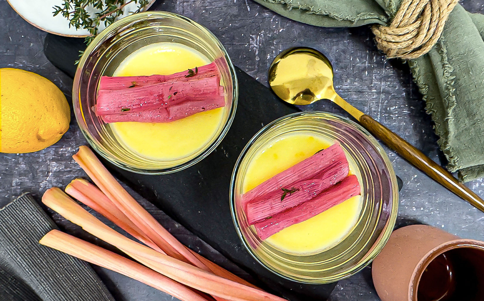 Lemon Posset with Rhubarb & Thyme Sugar