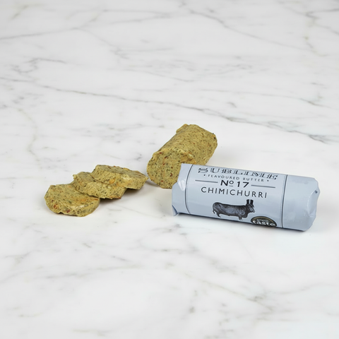 Chimichurri Butter on white marble background Fine Food Specialist 