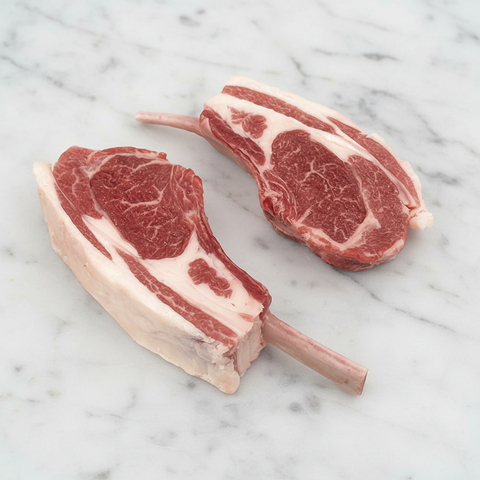 PGI Cornish Lamb Cutlets on white marble