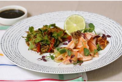 Warm Flaked Salmon with Asian Stir-Fry Noodles