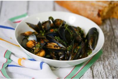 Mussels with Chorizo and Charmoula