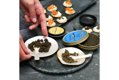 caviar on mother of pearl plates