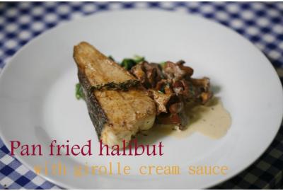 Pan Fried Halibut with Girolle Cream Sauce