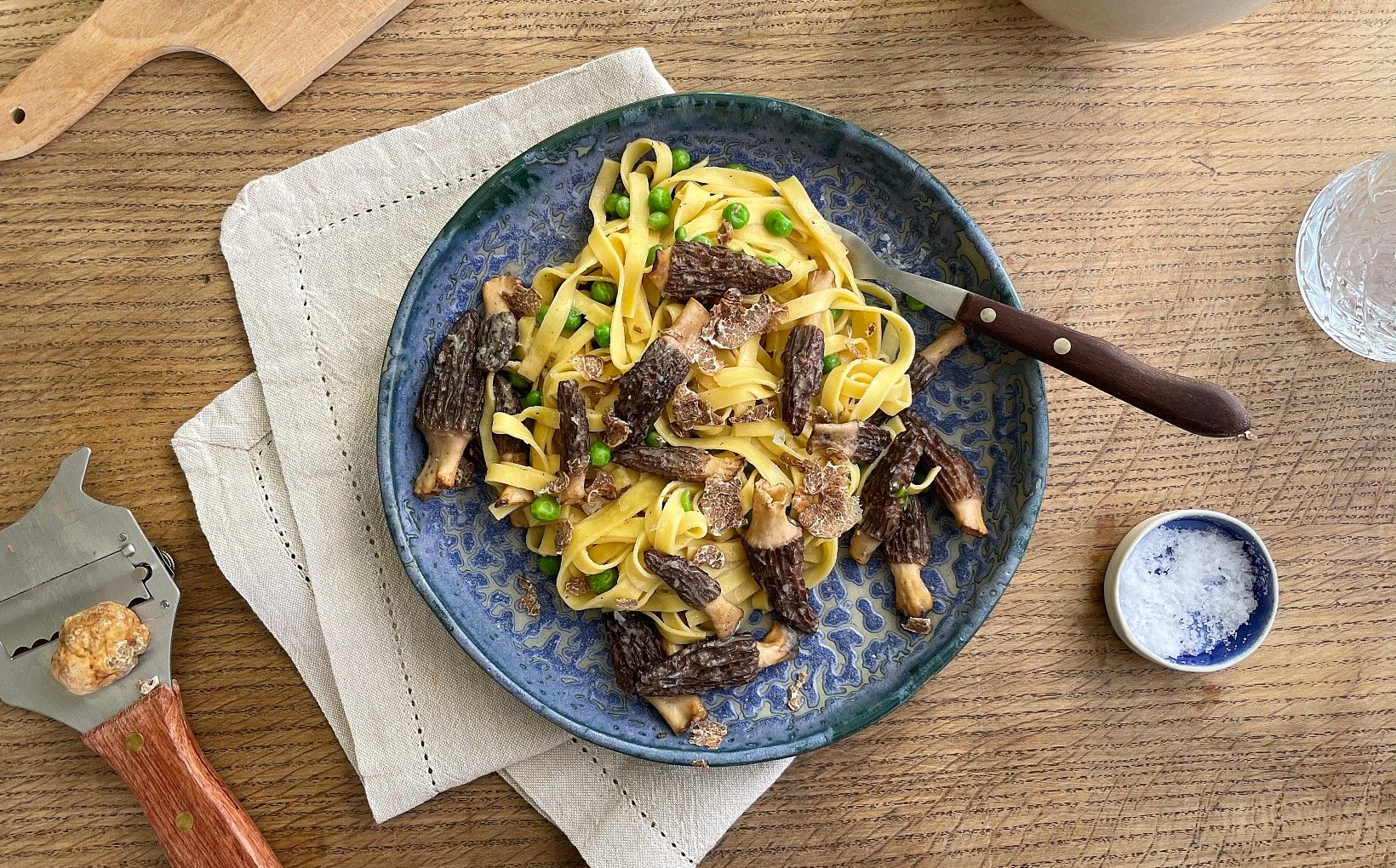 Morel Mushroom and Pea Tagliatelle with Spring White Truffle