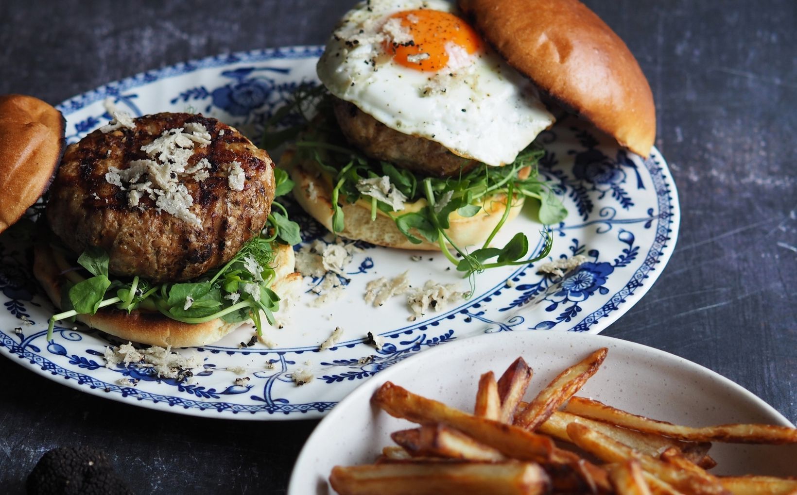 Veal and Truffle Burger with Oven Truffle Chips