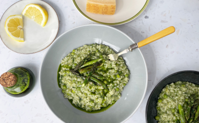 Spring Pea and Asparagus Risotto with Wild Garlic Oil