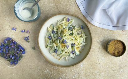 Cucumber and Fennel Salad with Borage Flowers and Fennel Pollen