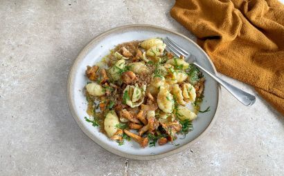 Pasta with Girolles, Anchovy, and Crispy Breadcrumbs