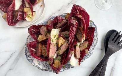 Goose Magret and Treviso Radicchio Salad with Chive Dressing 