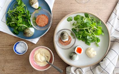Soft Boiled Gulls’ Eggs with Mayonnaise and Spiced Celery Salt 