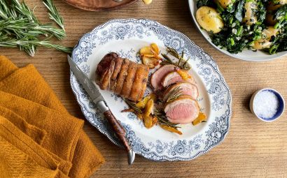 Noisette of Lamb with Spinach Dressed Jersey Royals