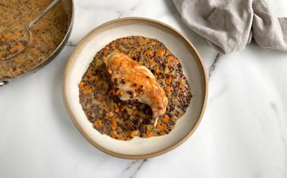 Rabbit Leg with Creamy Beluga Lentils 