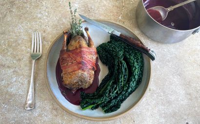 Grouse with Cavolo Nero and Red Wine Gravy 