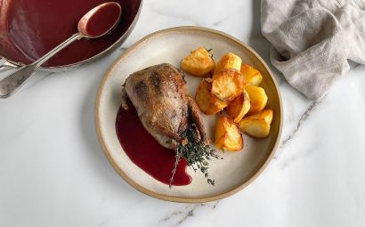 Wood Pigeon with Rosemary Roast Potatoes and Red Wine Gravy
