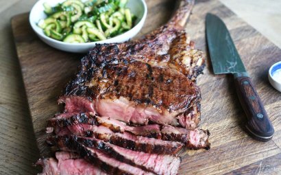 Barley Miso Marinated Tomahawk with Sesame Cucumber Salad 