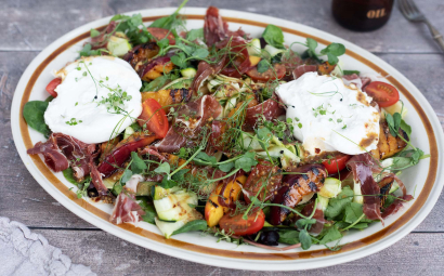 Grilled Nectarine, Burrata and Jamon Iberico Salad