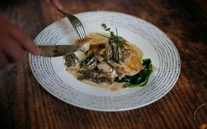 Chicken with a Creamy Morel Mushroom Sauce on Bed of Wilted Spinach